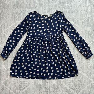 Roxy Sun Empire Navy Classic Polka Dot Babydoll Mini Dress Size S Balloon Sleeve
